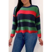 Lovely Leisure Color-lump Patchwork Green Sweaters