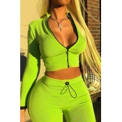 Lovely Sportswear Zipper Design Green Two-piece Pa