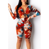 Lovely Casual Hollow-out Printed Red One-piece Rom