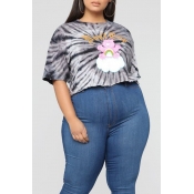 Lovely Casual Printed Grey Plus Size T-shirt