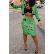 Lovely Stylish Zipper Design Printed Green Two-pie