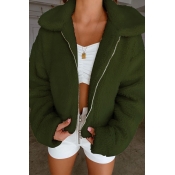Lovely Casual Zipper Design Army Green Coat