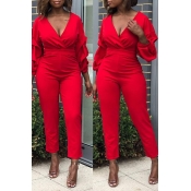 Lovely Casual Deep V Neck Red One-piece Jumpsuit