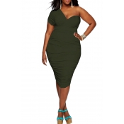 Lovely Trendy One Shoulder Army Green Knee Length 