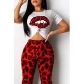 Lovely Casual Lip Printed Red T-shirt