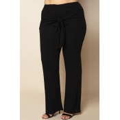 Lovely Casual Knot Design Black Plus Size Pants