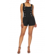 Lovely Casual Buttons Decorative Black One-piece R