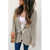 Lovely Lace-up Khaki Cardigan