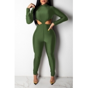 Lovely Trendy Hollow-out Army Green One-piece Jump