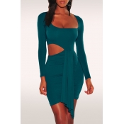 Lovely Chic Hollow-out Blackish Green Mini Dress