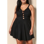 Lovely Casual Spaghetti Straps Hollow-out Black Mi