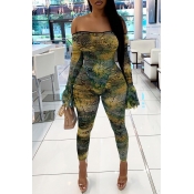 LW SXY Off The Shoulder Mixed Print Flared Jumpsui