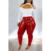Lovely Chic Hollow-out Red Two-piece Pants Set