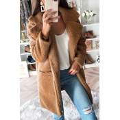 Lovely Trendy Pockets Design Brown Coat