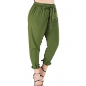 Lovely Casual Lace-up Army Green Plus Size Pants