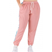 Lovely Casual Patchwork Pink Plus Size Pants