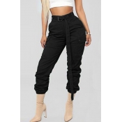 Lovely Casual Lace-up Black Pants