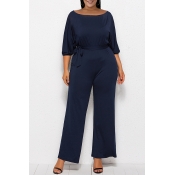 Lovely Casual Hubble-bubble Sleeves Deep Blue Plus