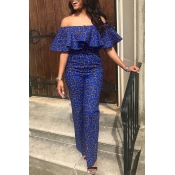 Lovely Temperament Flounce Design Blue One-piece J