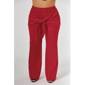 Lovely Casual Knot Design Red Plus Size Pants