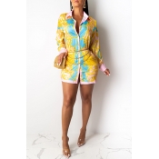 Lovely Casual Printed Yellow Mini Dress(Without Be