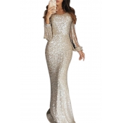 Lovely Party Tassel Design Silver Floor Length Eve