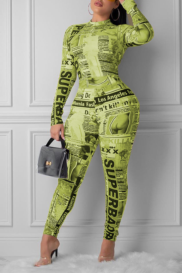 

Lovely Casual Letter Printed Yellow One-piece Jumpsuit