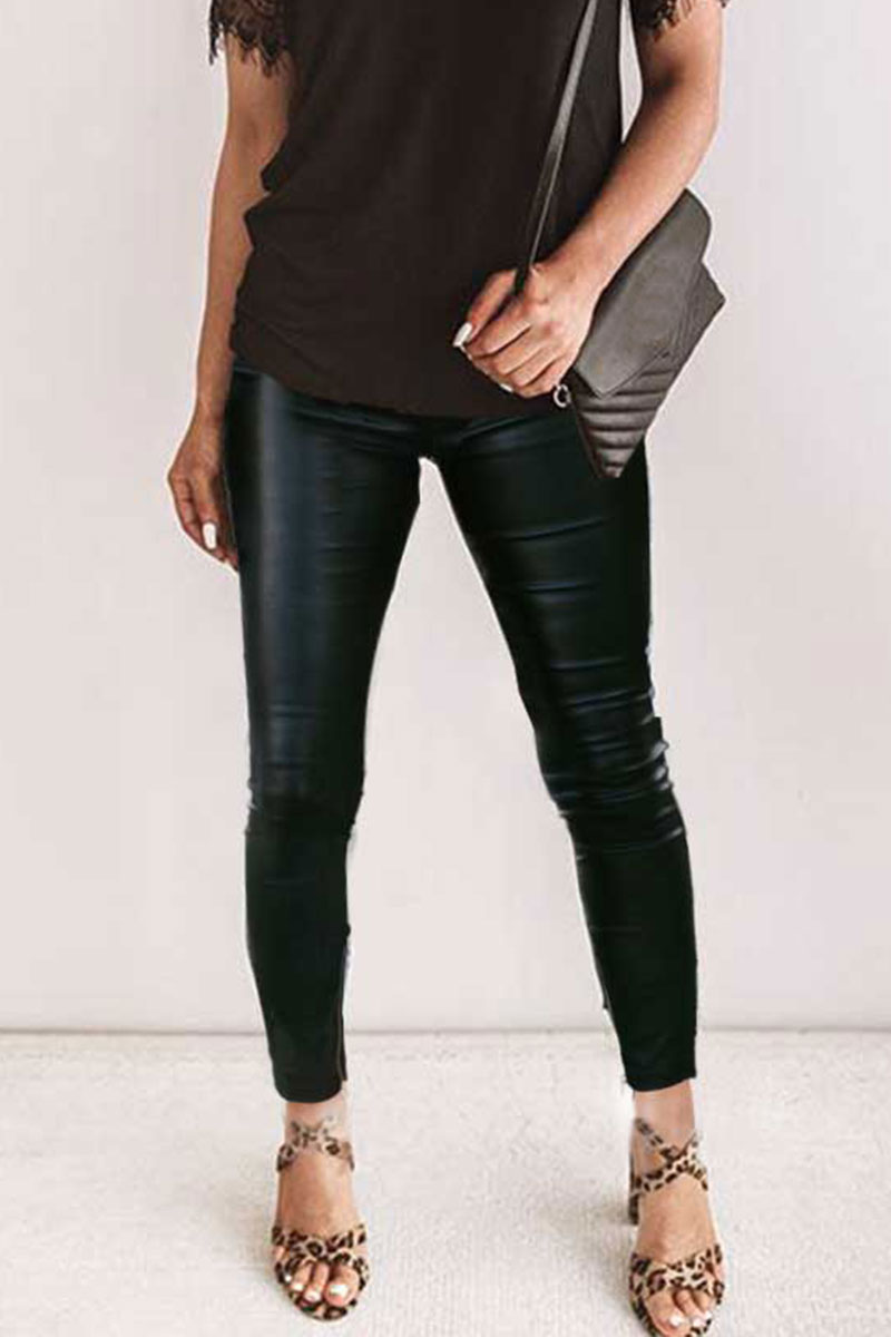 

Lovely High Waist Zipper Design Black Legging