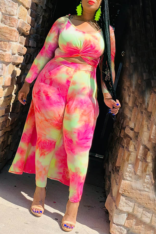 

Lovely Casual Printed Multicolor Plus Size Two-piece Pants Set, Multi