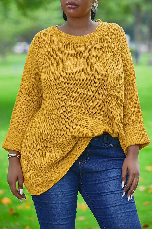 Cheap Sweaters & Cardigans Lovely Leisure Pockets Design Yellow Sweate