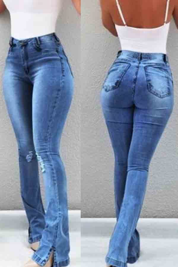 

Lovely Trendy Skinny Slit Royal Blue Jeans, Royalblue