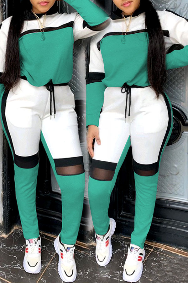 Cheap Two-piece Pants Set Lovely Sportswear Hooded Collar Patchwork On