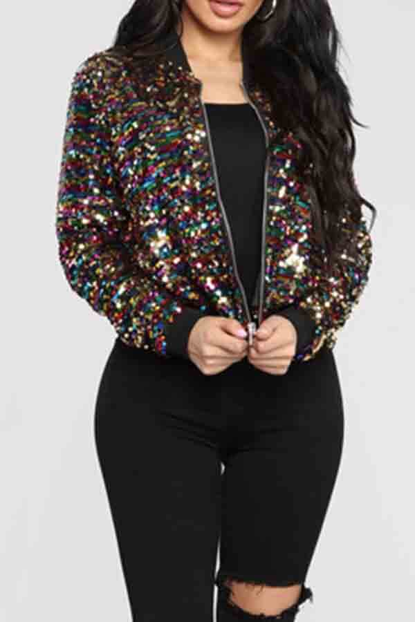 

Lovely Casual Sequined Multicolor Coat, Multi