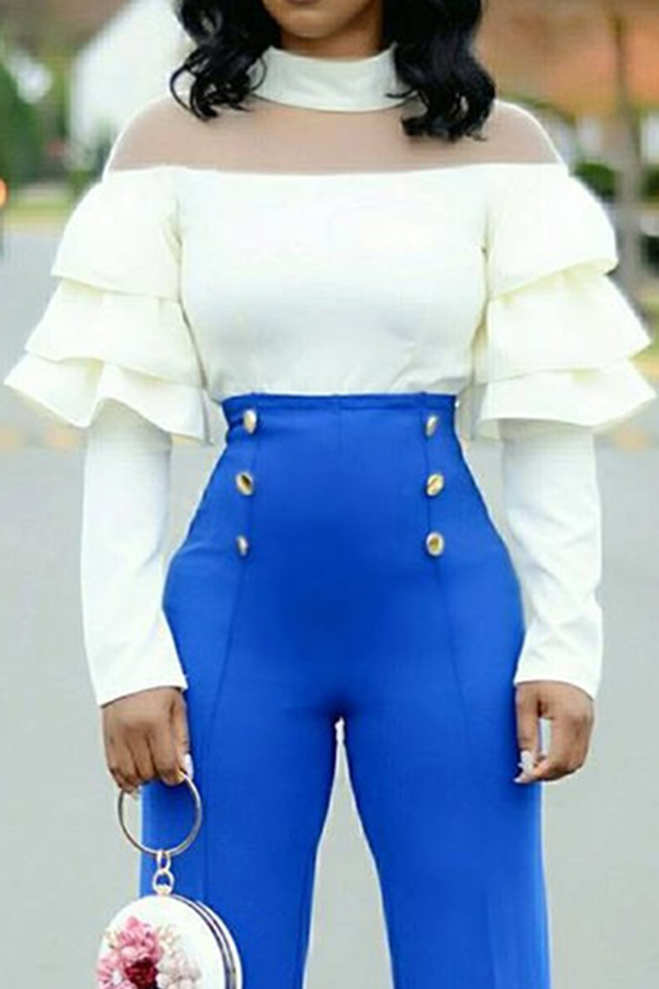

Lovely Sweet Patchwork White Blouse