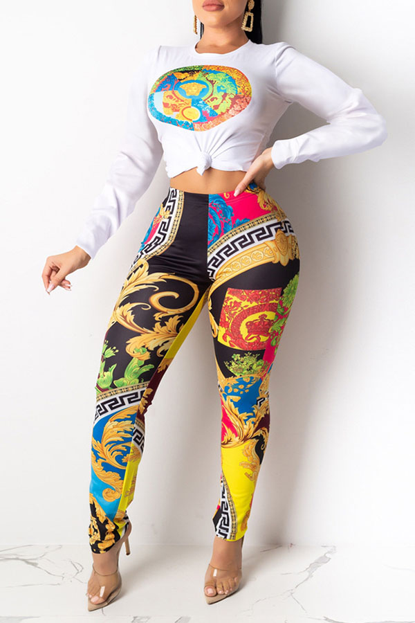Lovely Casual Skinny Printed Black Two-piece Pants Set