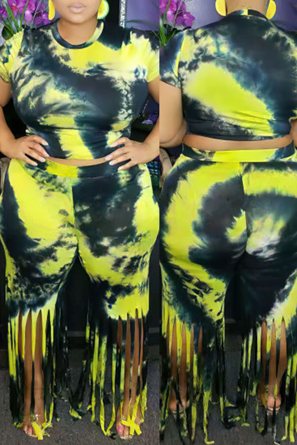 

Lovely Casual Tassel Design Green Plus Size Two-piece Pants Set