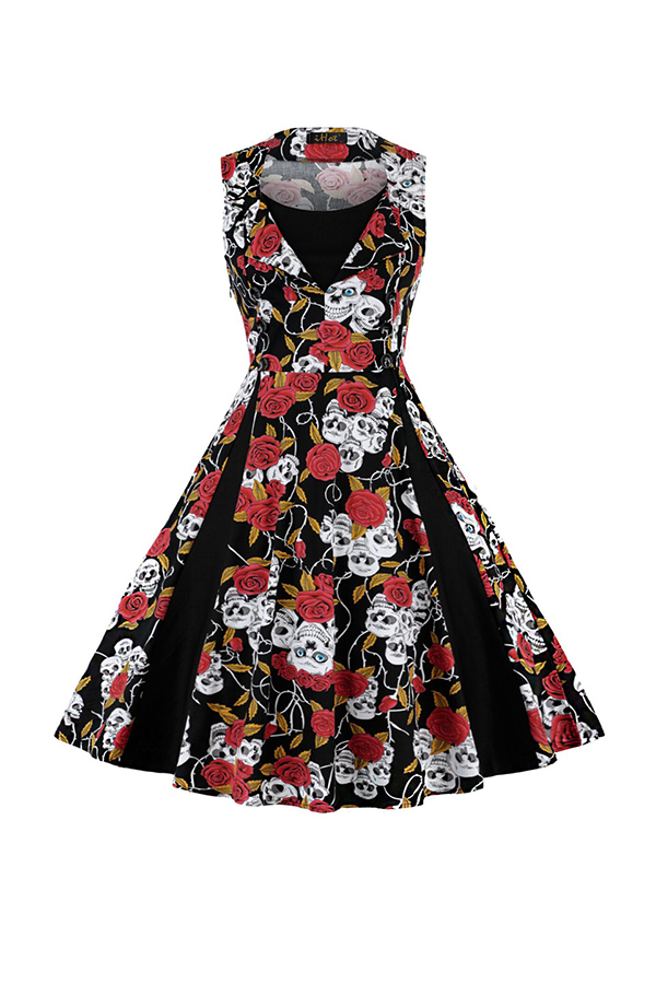 

Lovely Casual Floral Printed Black Knee Length Dress