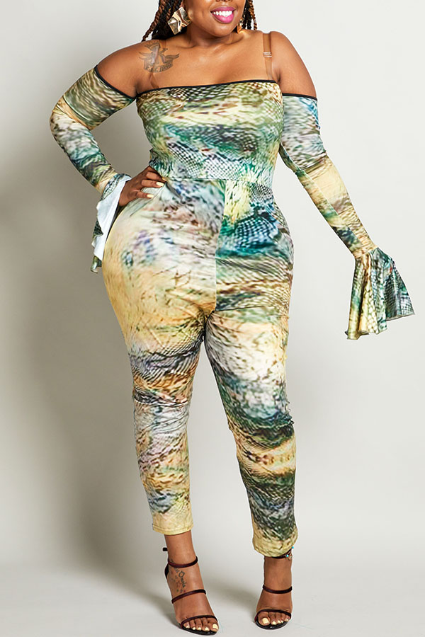 

Lovely Trendy Flounce Design Multicolor Plus Size One-piece Jumpsuit, Multi