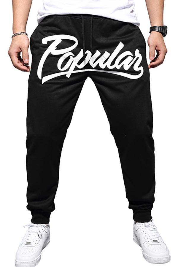 

Lovely Casual Letter Printed Black Pants