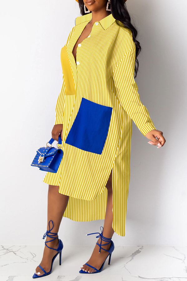 Lovely Casual Striped Yellow Knee Length ADress от Lovelywholesale WW