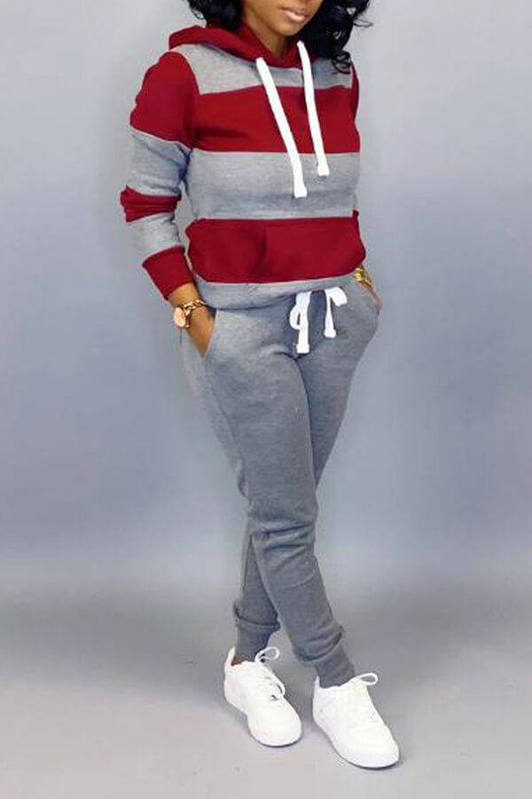 LW Striped Kangaroo Pocket Tracksuit Set