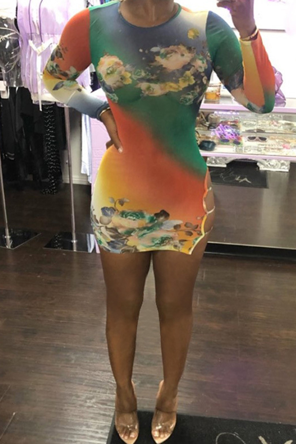 

Lovely Trendy Hollow-out Printed Multicolor Mini Dress, Multi