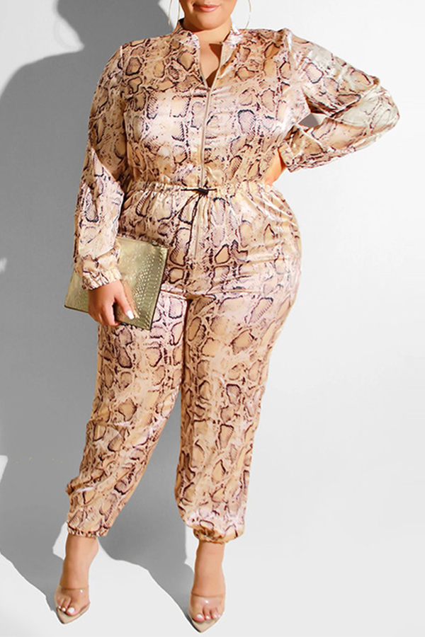 

Lovely Casual Print Yellow Plus Size One-piece Jumpsuit