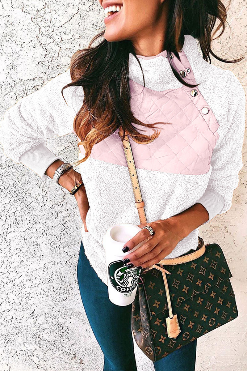 

Lovely Mandarin Collar Patchwork White Hoodie