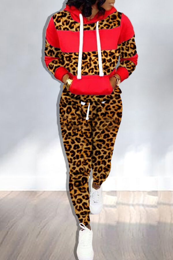 Cheap Two-piece Pants Set Lovely Trendy Hooded Collar Printed Red Two