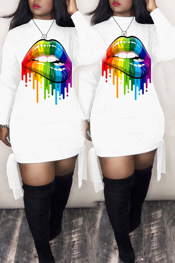 

Lovely Casual Lip Printed White Mini Dress