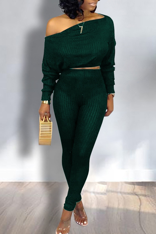 

Lovely Trendy Dew Shoulder Green Two-piece Pants Set
