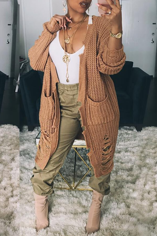 

LW Broken Holes Cardigan, Khaki