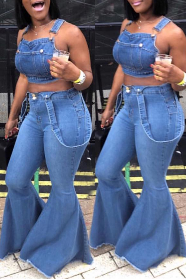 

Lovely Casual Flared Blue Jeans(With Belt