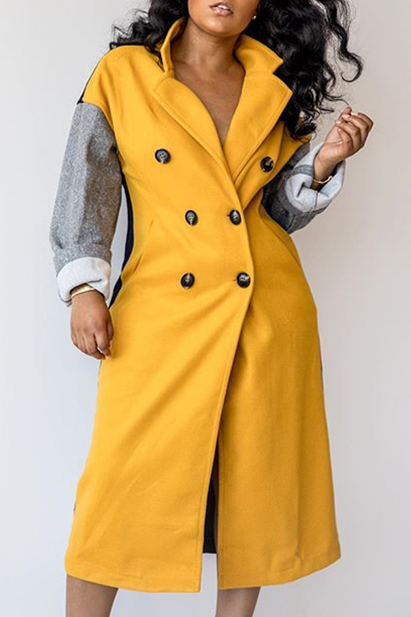 Lovely Trendy Turndown Collar Patchwork Multicolor Trench Coat